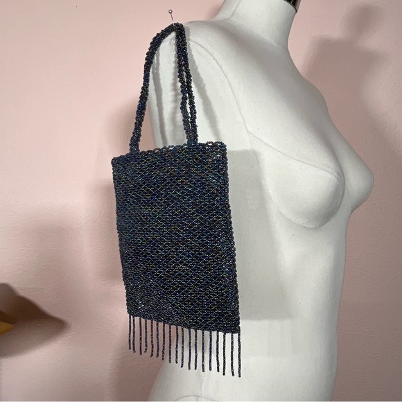 Art deco Vintage Vanessa glass beaded black aurora borealis evening bag - Picture 14 of 17